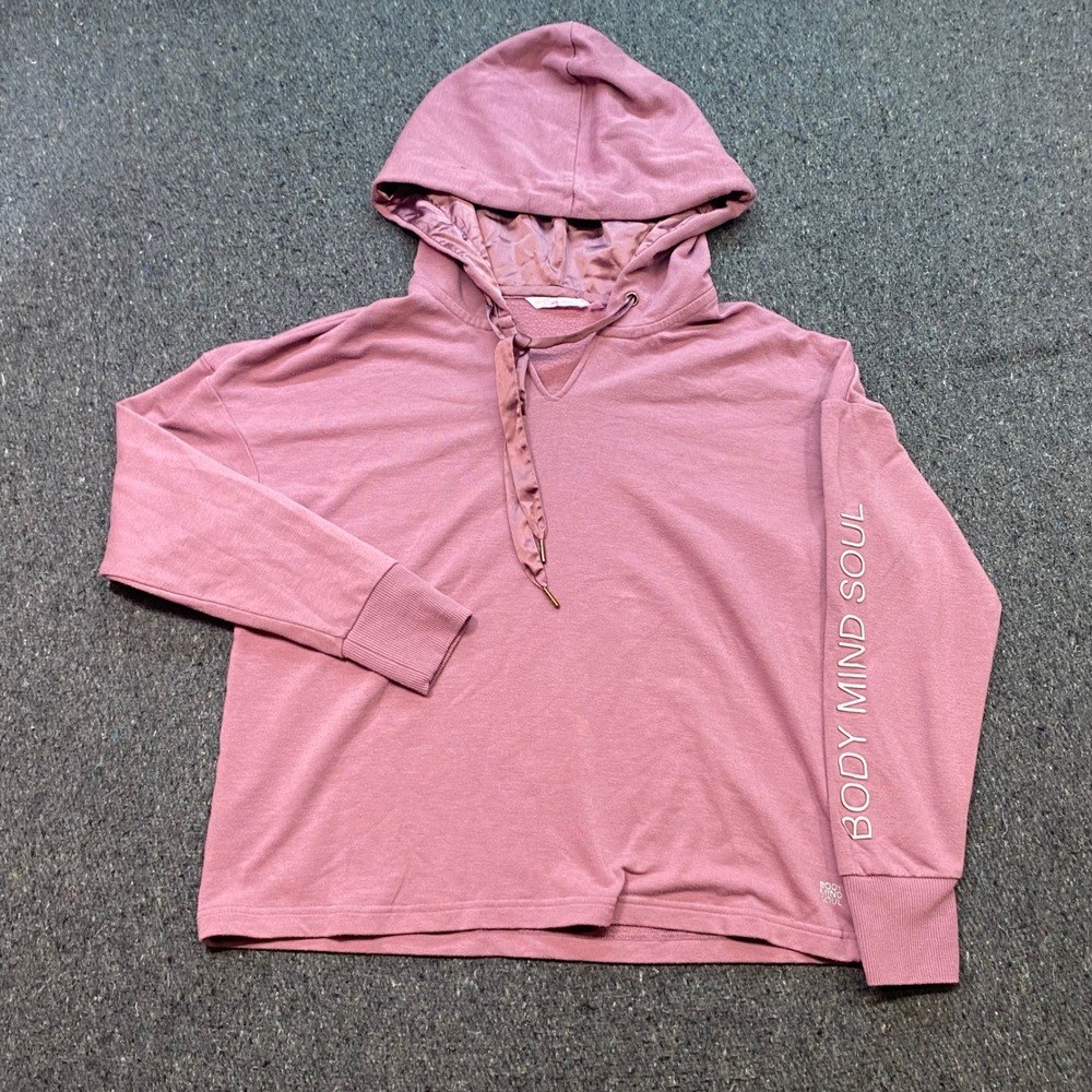 La Vie en Rose Hoodie Sz S Womens Pink Soft Girl Satin Body Mind Soul Lounger